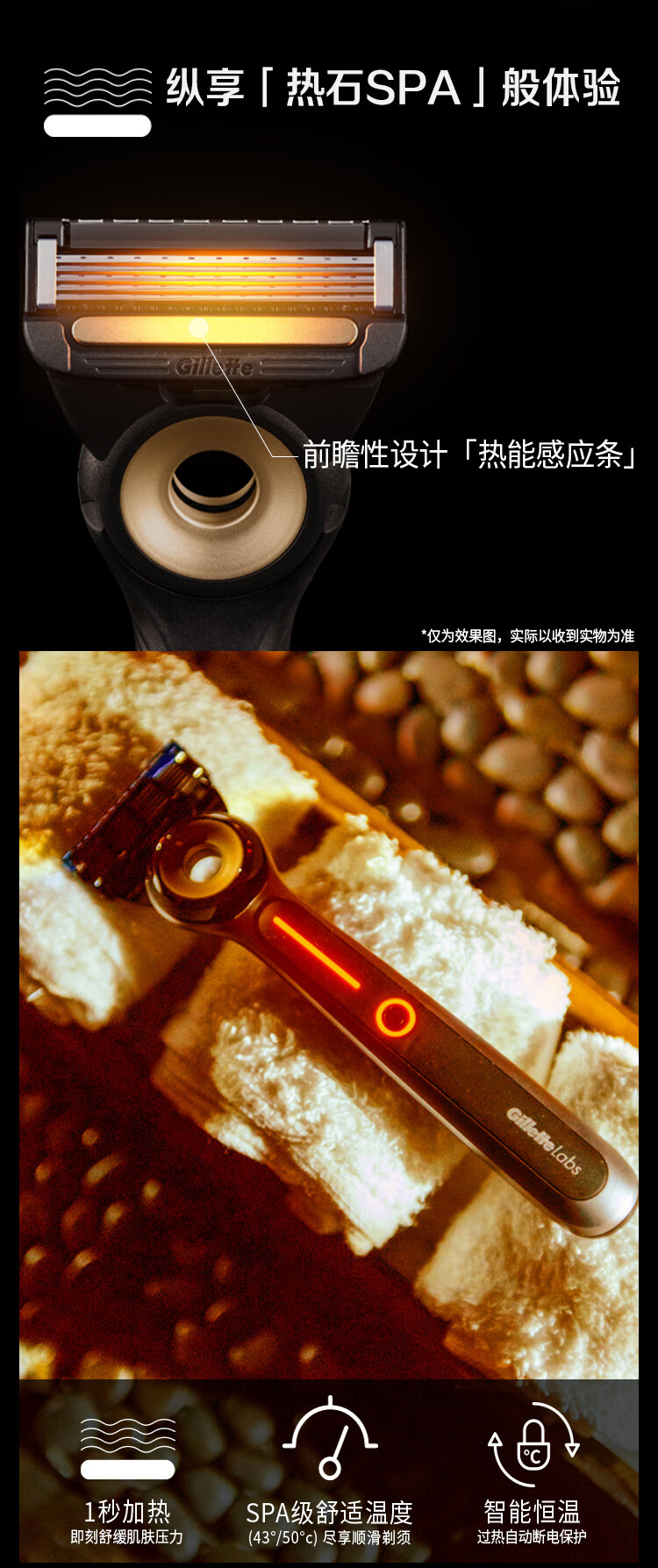 吉列剃须刀手动labs热感礼盒1刀架6刀头+底座 刮胡刀胡须刀5层