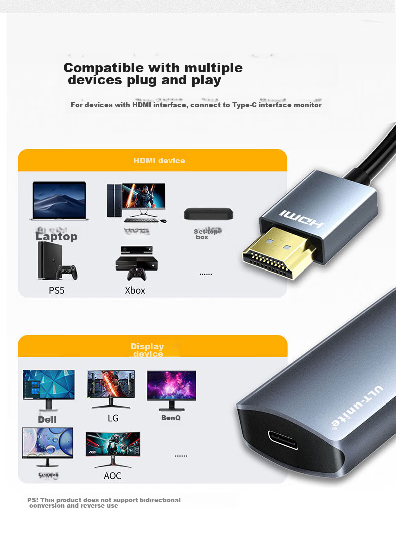 Переходник ULT-unite HDMI на Type-C, 4K@60Hz, 0.1м, черный