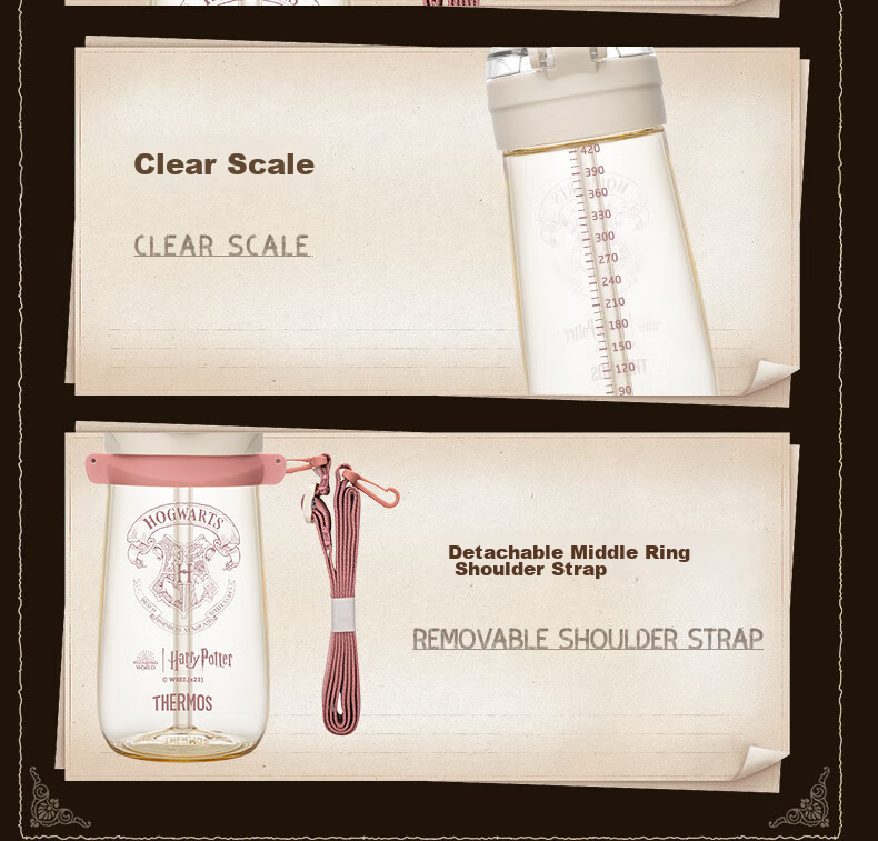 Детская поилка THERMOS Harry Potter, PPSU, 480 мл, с трубочкой, ручкой и шкалой, розовая