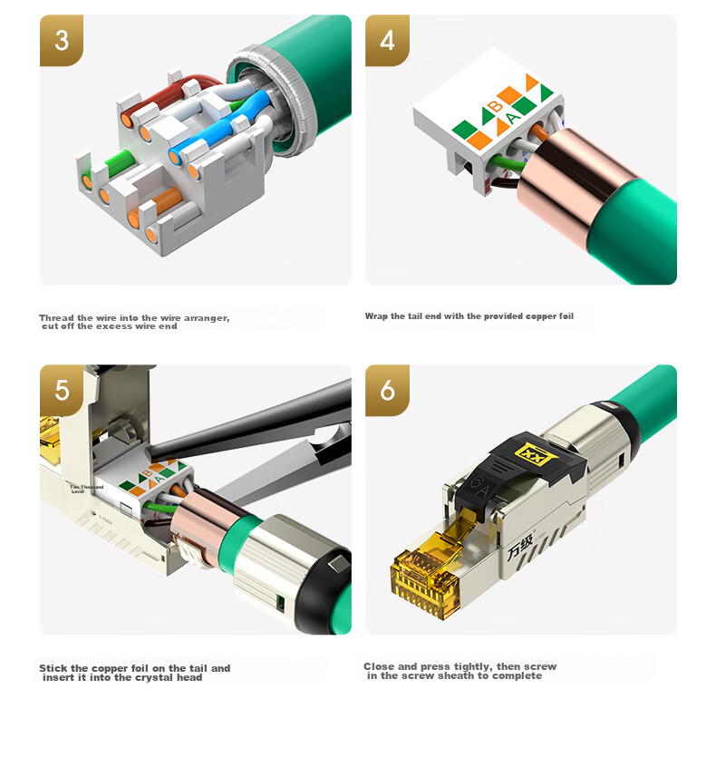 WANJEED Cat6a Toolless Crystal Head, Engineering Grade CAT6a Shielded Toolless Crystal Head 8P8C, 10 Gigabit RJ45 Computer Network Cable Connector Network Connector WJ-15321