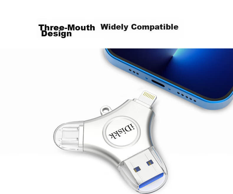 Флеш-накопитель iDiskk U030 64 ГБ MFi Certified, 3-в-1 USB Type-C Lightning, для iPhone, Android, Apple, резервное копирование фото