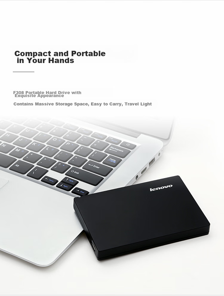 Портативный жесткий диск Lenovo F308, 2 ТБ, USB 3.0, 2.5 дюйма, черный