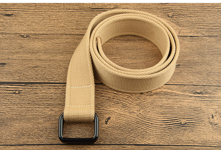 Canvas belt JEVI D-100, Hong Kong style, with double buckle, casual, versatile, for young people, light khaki, 115cm