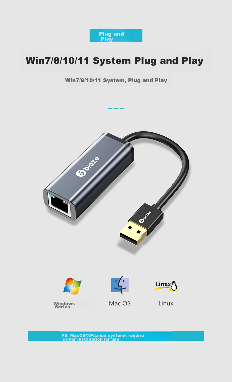 BIAZE USB 2.0 to RJ45 Ethernet Adapter, 100Mbps, без драйверов, проводная сетевая карта, совместимость с Apple Mac Huawei, внешний сетевой кабель
