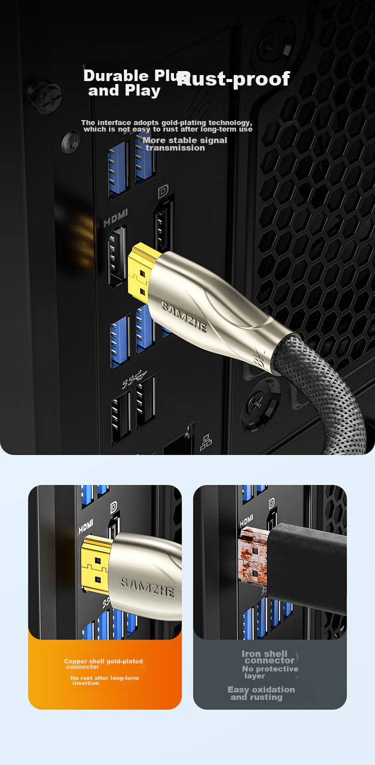 Кабель SAMZHE HDMI 2.1, 8K 60Hz, 4K 240Hz, цифровой кабель высокой четкости, совместимый с HDMI 2.0, кабель для подключения от ноутбука/приставки к телевизору/проектору, 1 метр, 10BU8