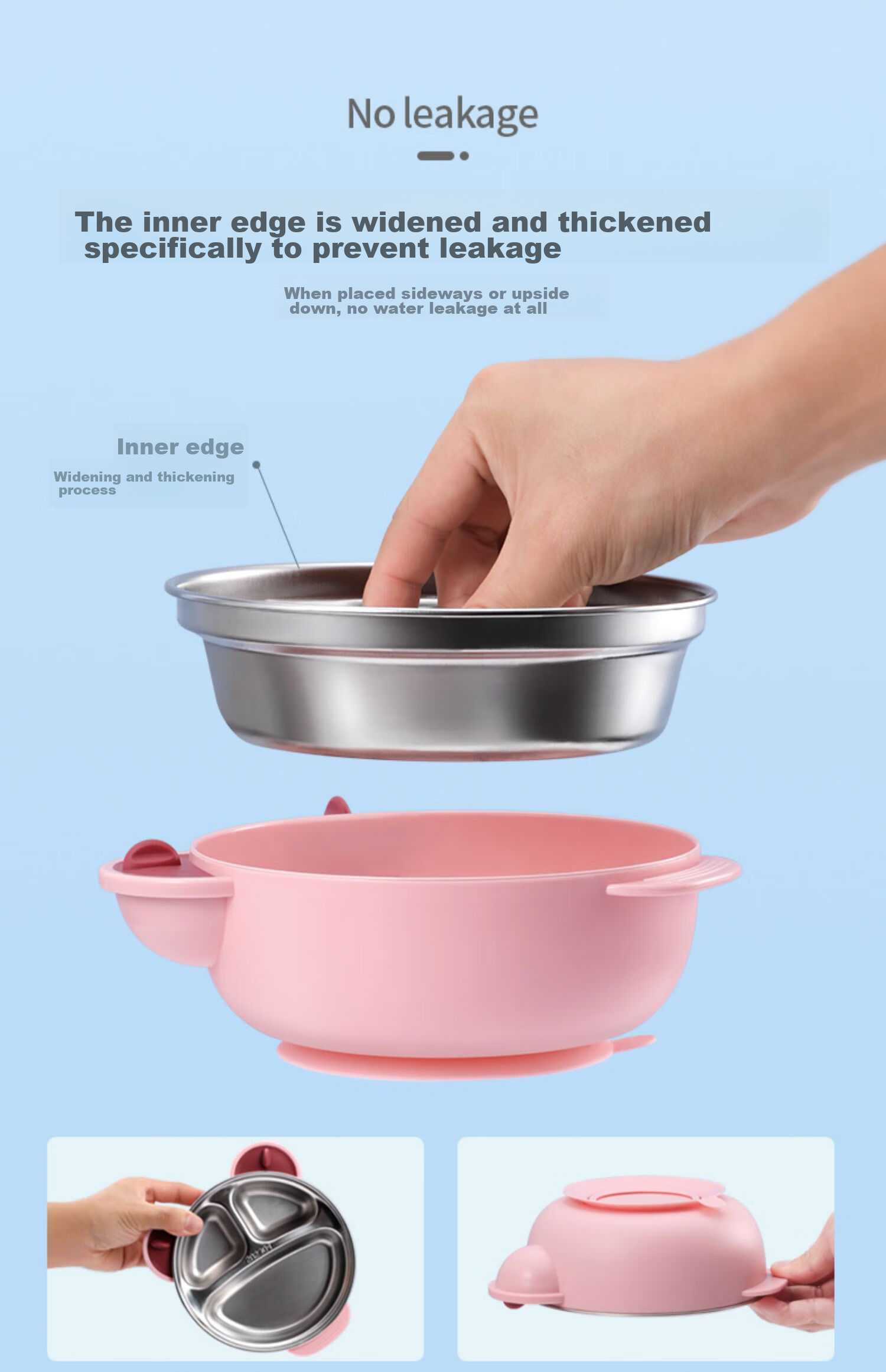 Детская тарелка COOKSS, 316 нержавеющая сталь, с присоской, для кормления младенцев, с вилкой и ложкой, 550 мл, голубой