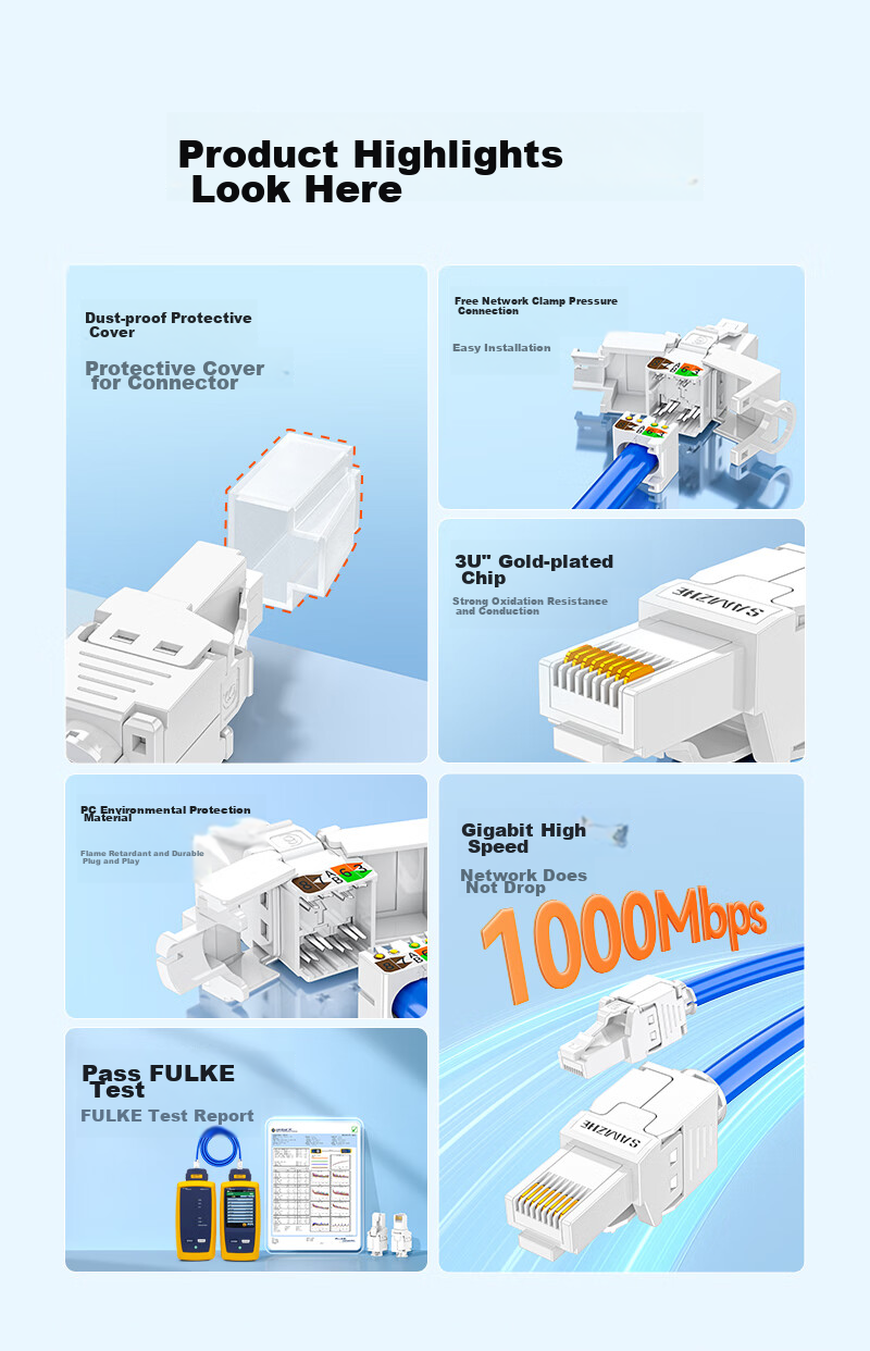 Разъём RJ45 SAMZHE MD61B, Cat6, без инструмента, 8P8C, для сетевого кабеля