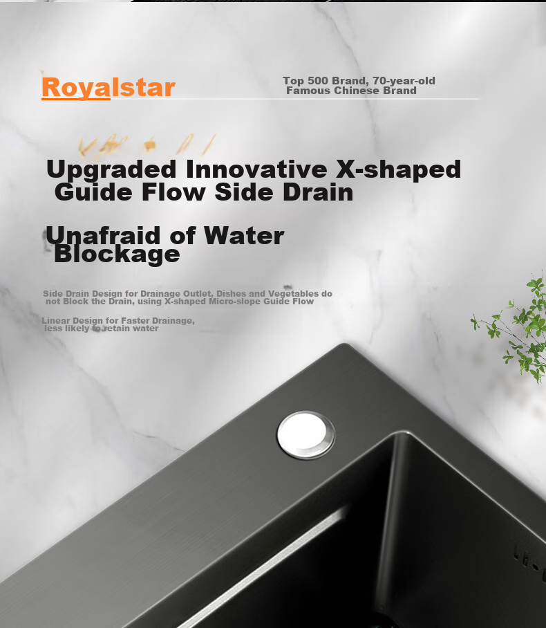 Кухонная мойка Royalstar, нержавеющая сталь, нано-соты, устойчивая к царапинам, двойная конструкция с выдвижным смесителем, 68x45 см