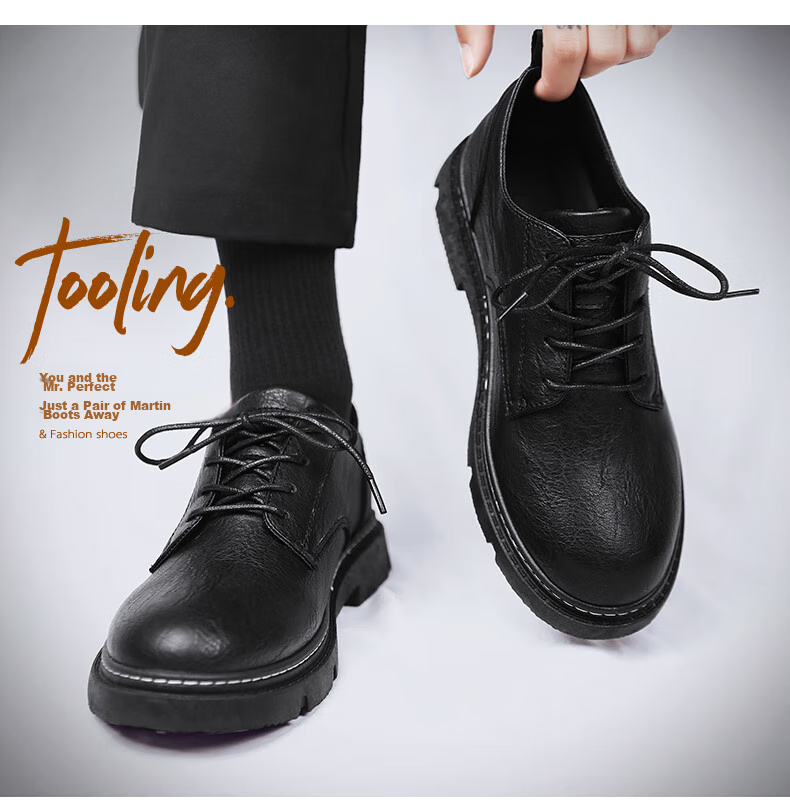 Мужские туфли Huili (Warrior) Business Casual, кожаные, на шнуровке, модель 0650, черные, размер 40