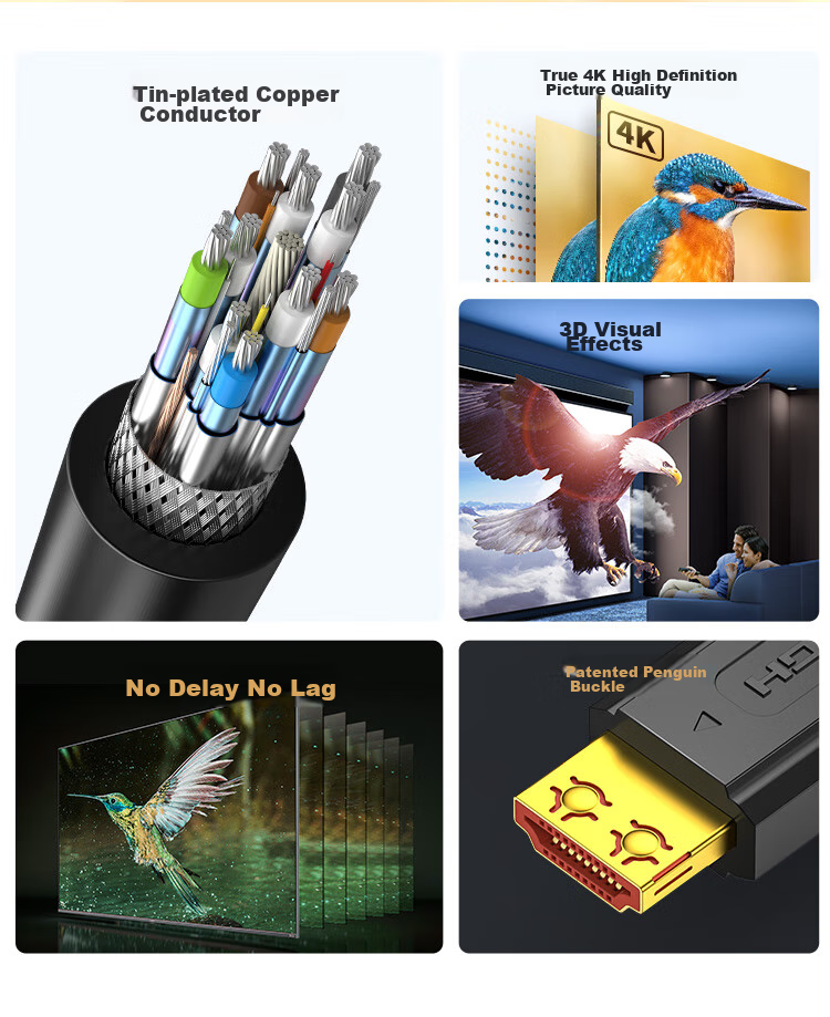 Кабель HDMI CHOSEAL QS8101T2 версии 2.0, 4K/60Hz, 3D, 2 метра, для подключения к проектору, ТВ-приставке, компьютеру, ноутбуку