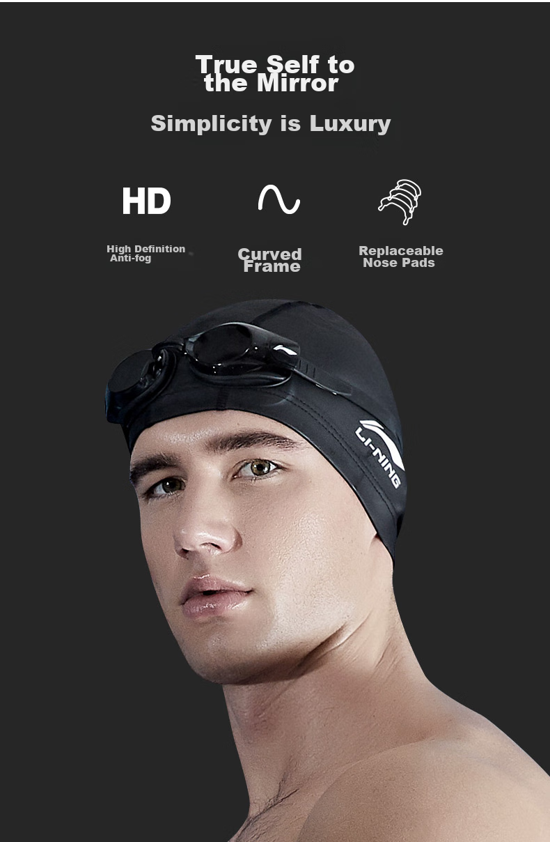 Комплект мужской одежды для плавания Li-Ning: плавки, очки, шапочка, сумка. Синий, XXXL.