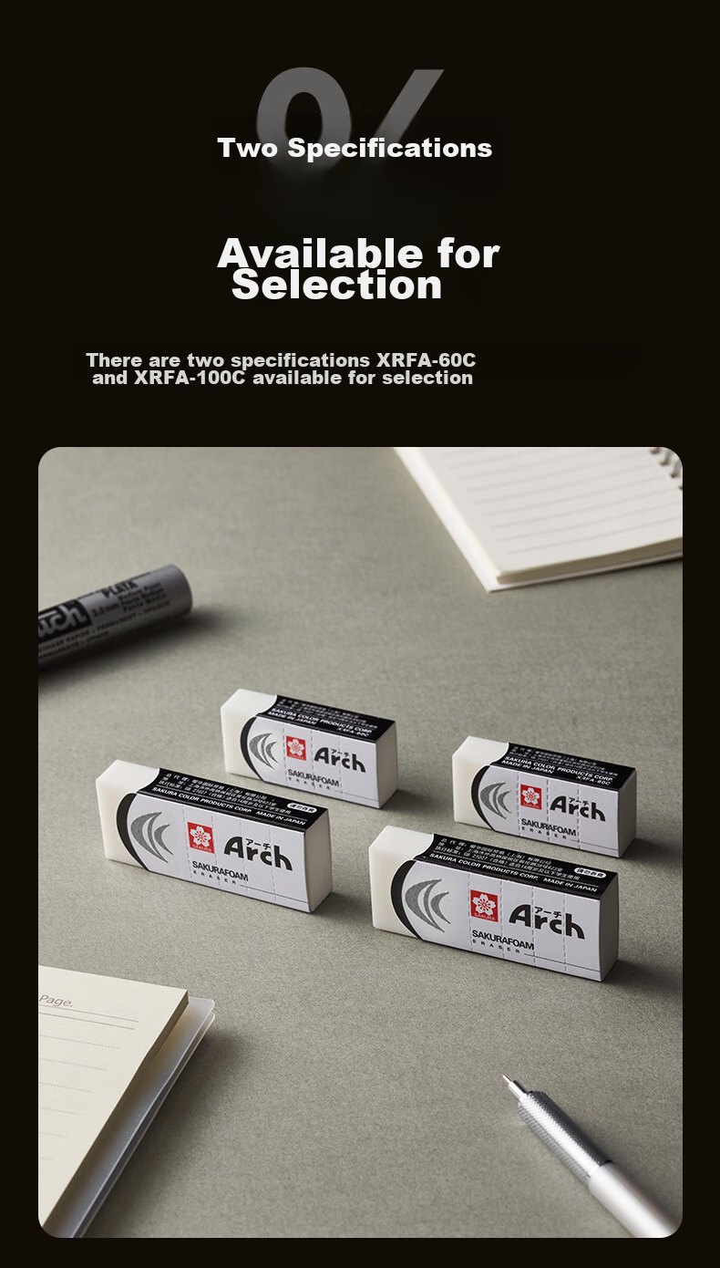 Ластик SAKURA 3x Anti-Break Eraser, уникальный изогнутый дизайн предотвращает поломку, для экзаменов студентов, художественных эскизов и рисования, импортный ластик ARCH(60C), 1 шт.