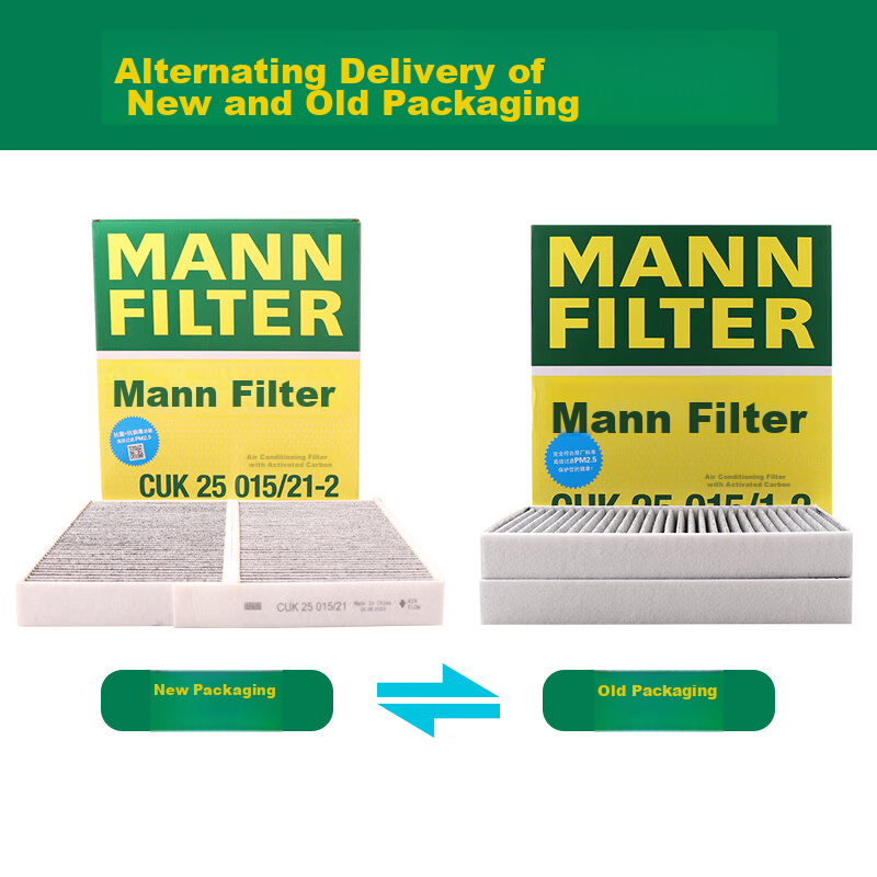 Фильтр салона MANNFILTER CUK25015/21-2 активированный уголь для Tesla Model 3 Model Y, 2 шт.