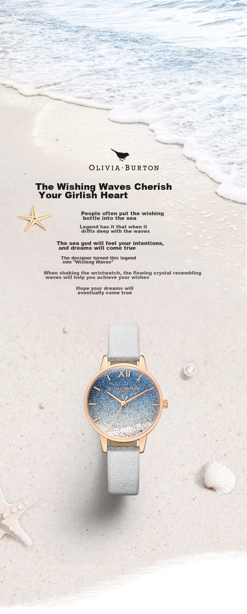 Женские часы OLIVIA BURTON OB16US26, кварцевые, синие, кожаный ремешок, диаметр 30 мм