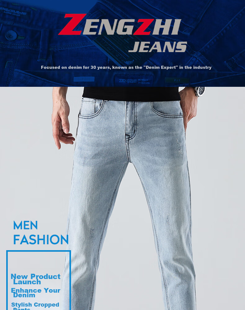 Zengzhi / Zengzhi Мужские джинсы в стиле Business Casual 928010 Сине-черные Размер 31