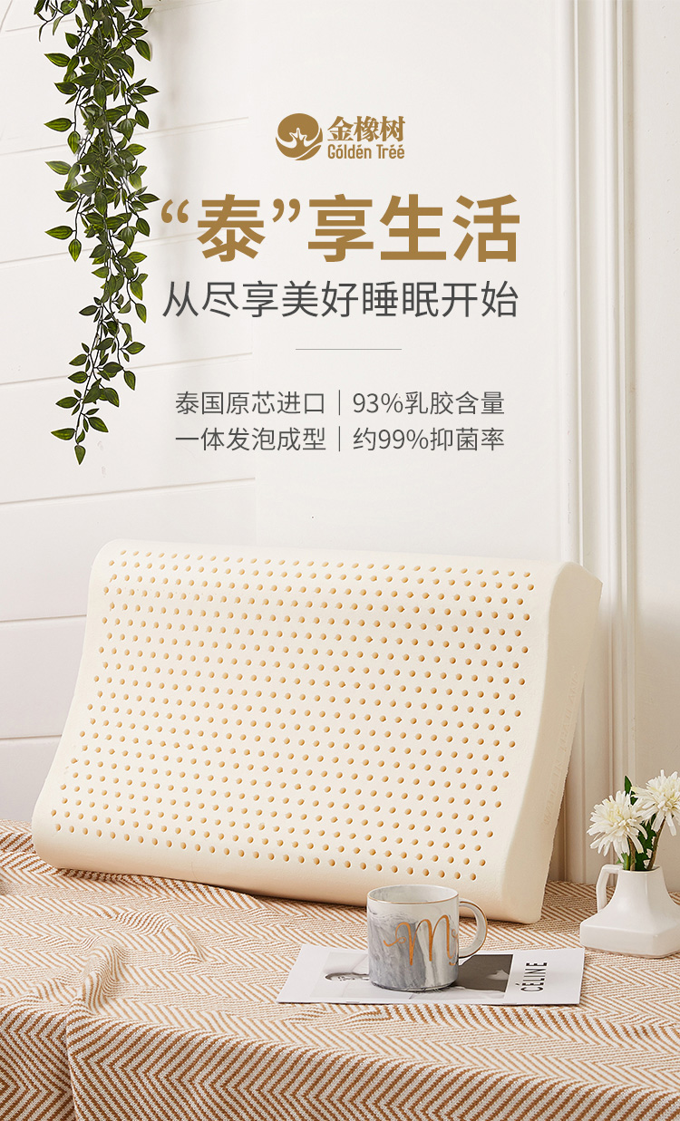 金橡树 泰国原产进口天然乳胶枕波浪成人乳胶枕头乳胶含量升级到93% ECO认证橡胶透气枕芯成人颈椎枕 按摩枕（泰产）