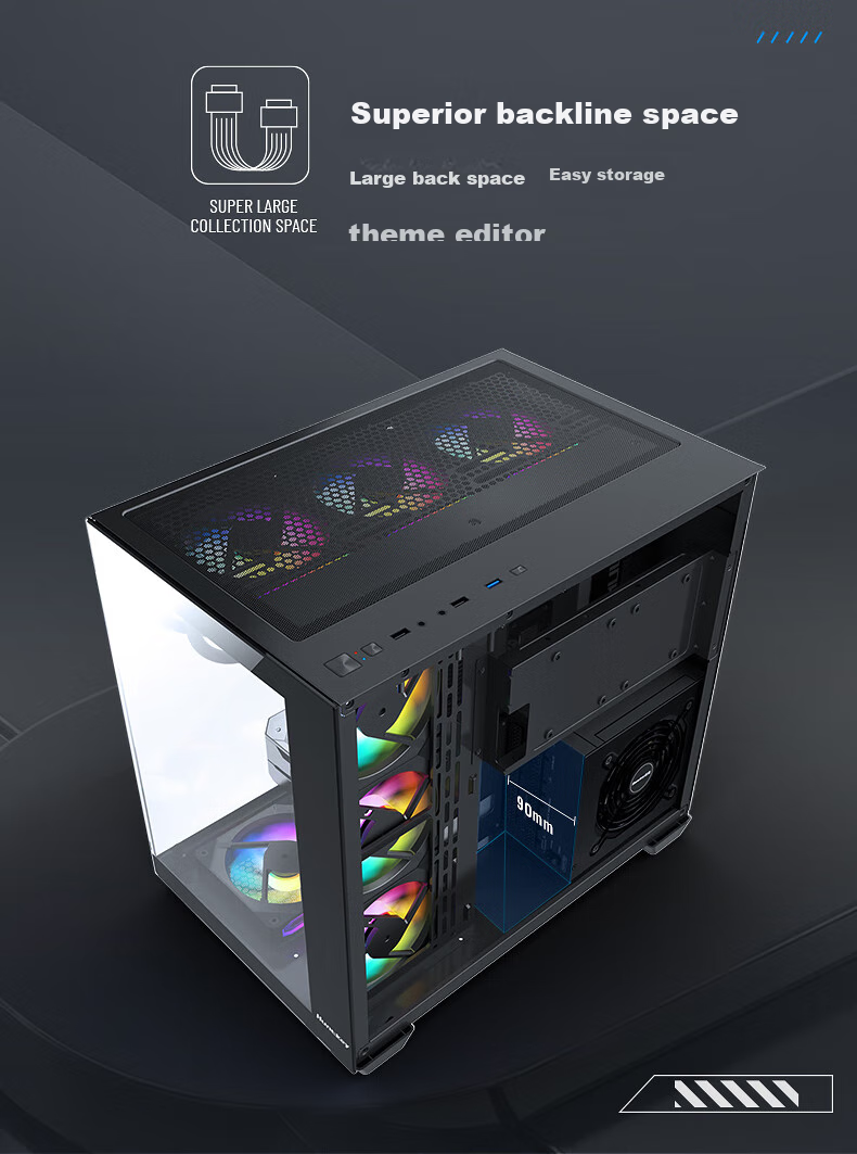 Корпус Huntkey S980 White Panoramic Edition Seaside View, ATX, mATX, Mini-ITX, белый, стекло, 160 мм, 400 мм