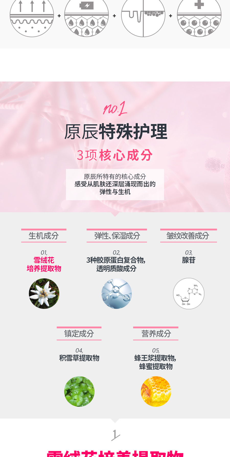 WONJIN EFFECT原辰复颜焕肤雪绒花面膜30g*10片 补水保湿弹性淡纹护肤 韩国进口