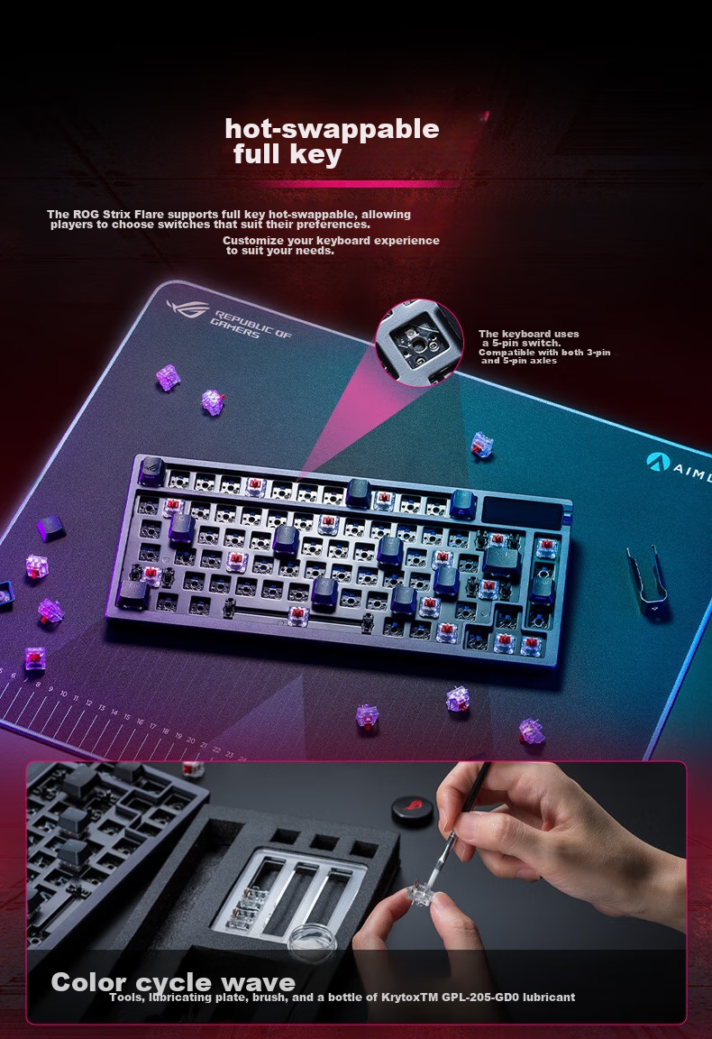 Механическая клавиатура ROG Night Demon, беспроводная, 75 клавиш, NX Snow White, RGB, горячая замена, Gasket, OLED экран, черная