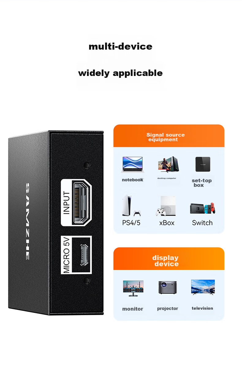 HDMI-разветвитель SAMZHE FP23, 1 вход 2 выхода, 4K HD, двойной экран, для ноутбука, телевизора, монитора, проектора