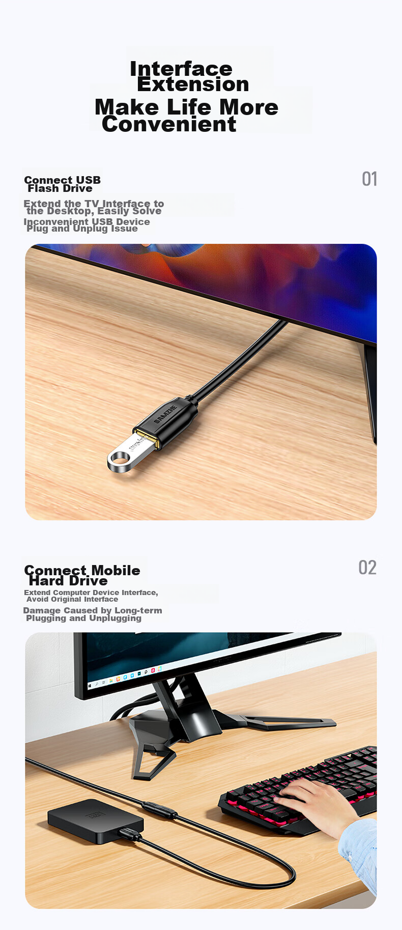 Кабель-удлинитель SAMZHE USB 3.0, 3 метра, штекер-гнездо, для подключения к телевизору, USB-накопителю, мыши, клавиатуре, жесткому диску компьютера, адаптер-разветвитель UK-030