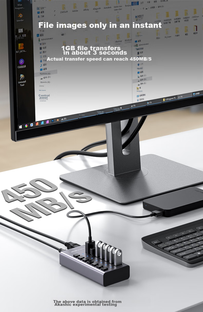 USB 3.0 концентратор Acasis HS-707MG, 7 портов с независимым управлением, алюминиевый корпус, серебристый