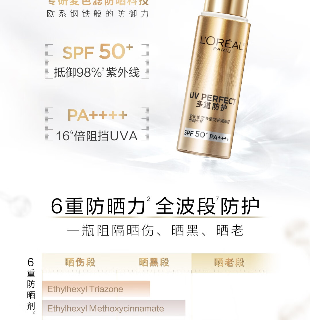 欧莱雅小金管防晒霜30ml 双支装大容量 外御内护 出游防晒隔离礼物男女