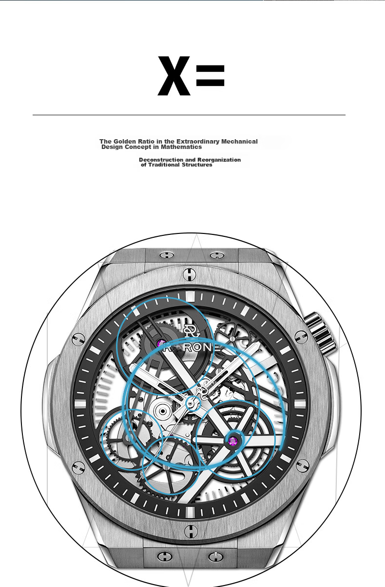 Мужские механические часы RARONE Gemini X Luminous Edition с прозрачной задней крышкой