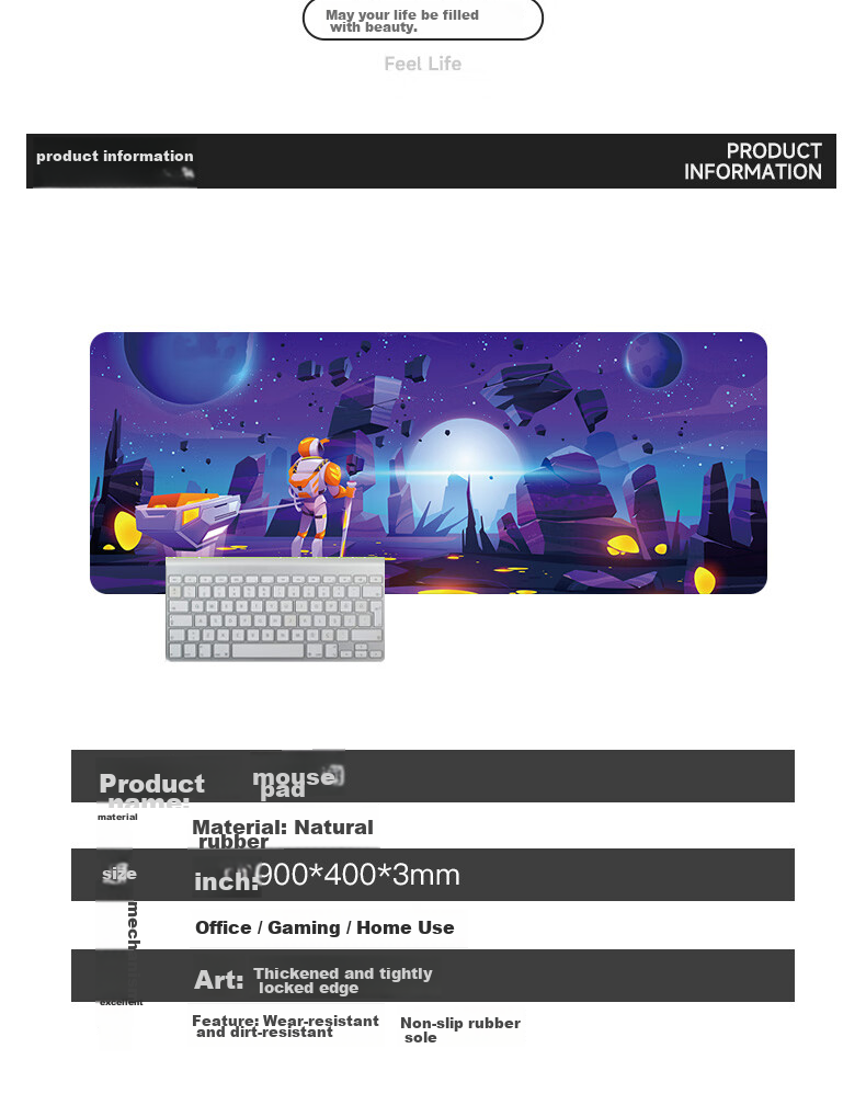 Игровой коврик для мыши Lingshe, экстра-большой, 800x300x3 мм, утолщенный, с точной блокировкой края, G-03, подарочный набор "Блуждающая Земля"
