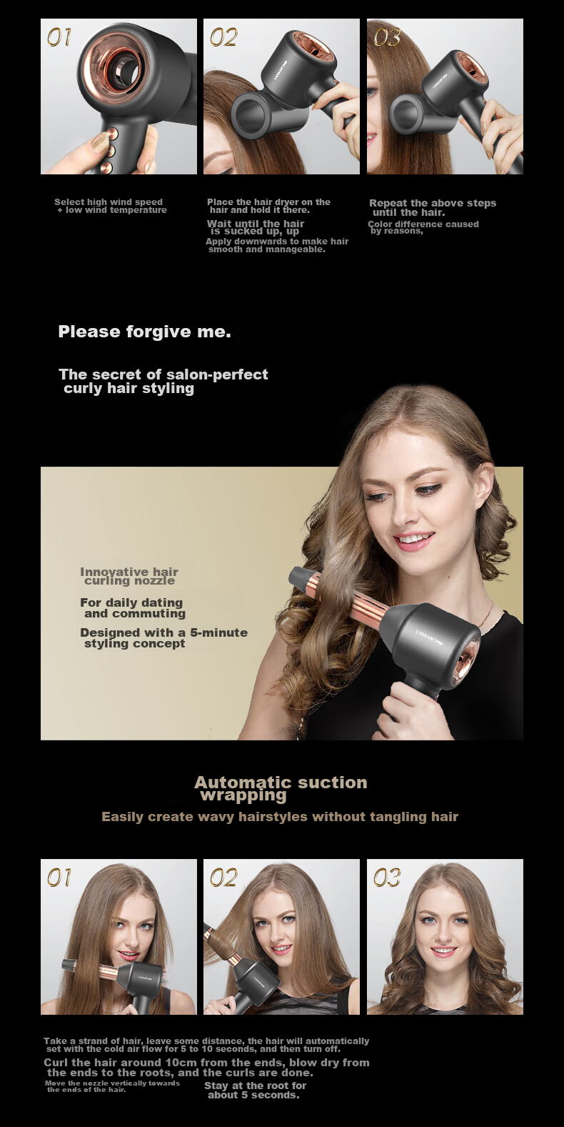 Фен LANSAM PLUS Version - Misty Gray, 1400 Вт, керамический, плазменная защита волос, профессиональный, бытовой