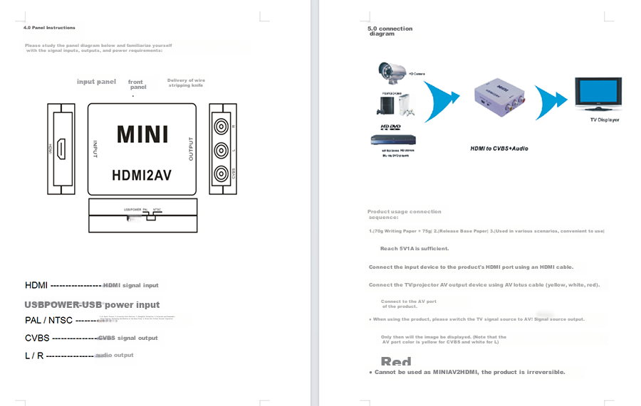 Конвертер BIAZE HDMI в AV (3RCA) с USB-питанием, для подключения ноутбуков, ТВ-приставок к телевизору, 1.8 м