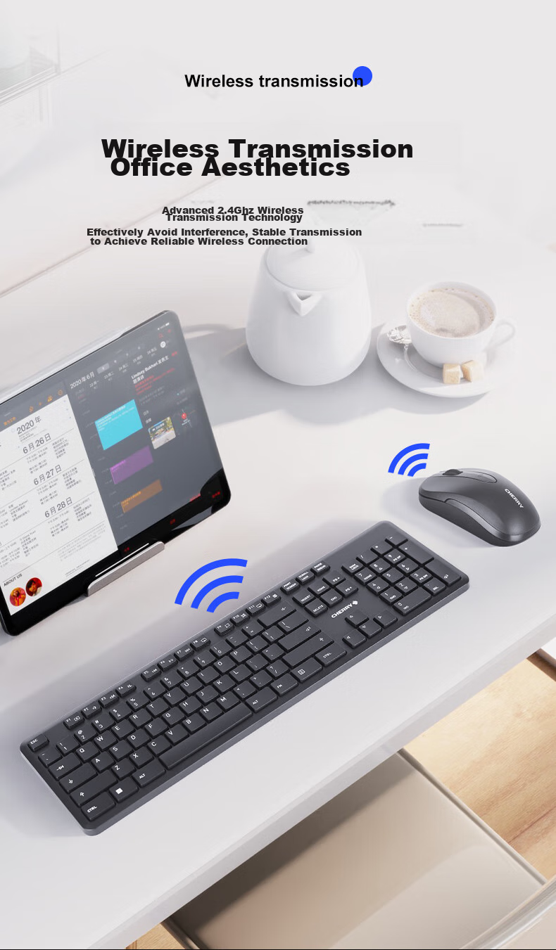 Беспроводной комплект CHERRY DW2300: клавиатура и мышь, черный. Полноразмерная, тихая, портативная, для офиса и дома.