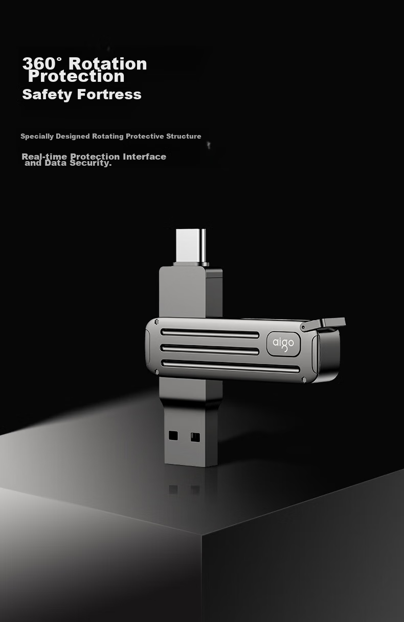 USB-накопитель Aigo W381 Type-C USB3.2 128GB, скорость чтения 220 МБ/с, металлический корпус, серый