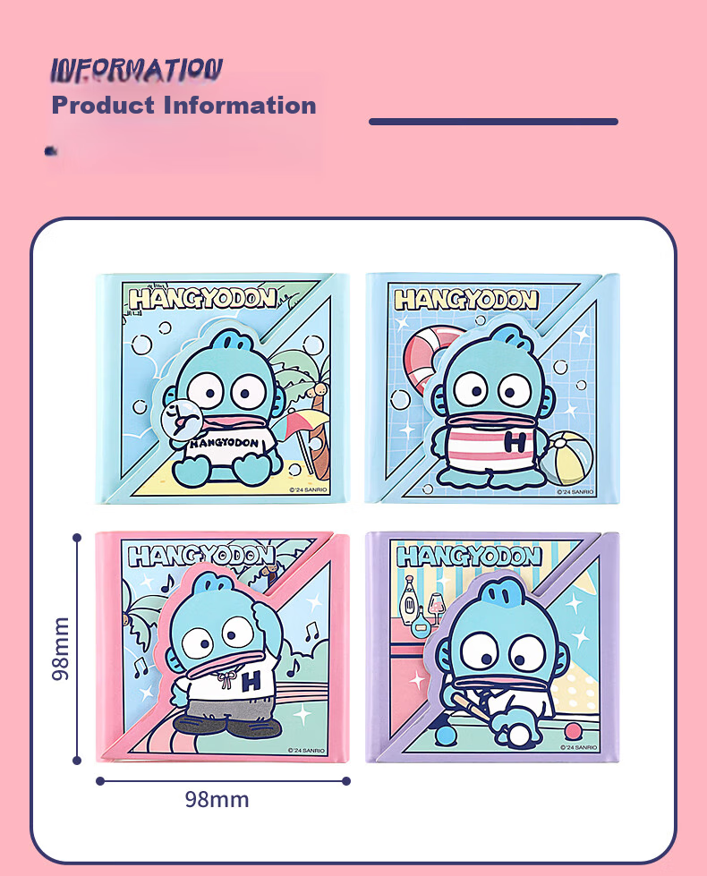 Блокнот GuangBo X Sanrio Square Leather Pocket Notebook, дизайн "Рыбка", 80 листов, 98*98 мм