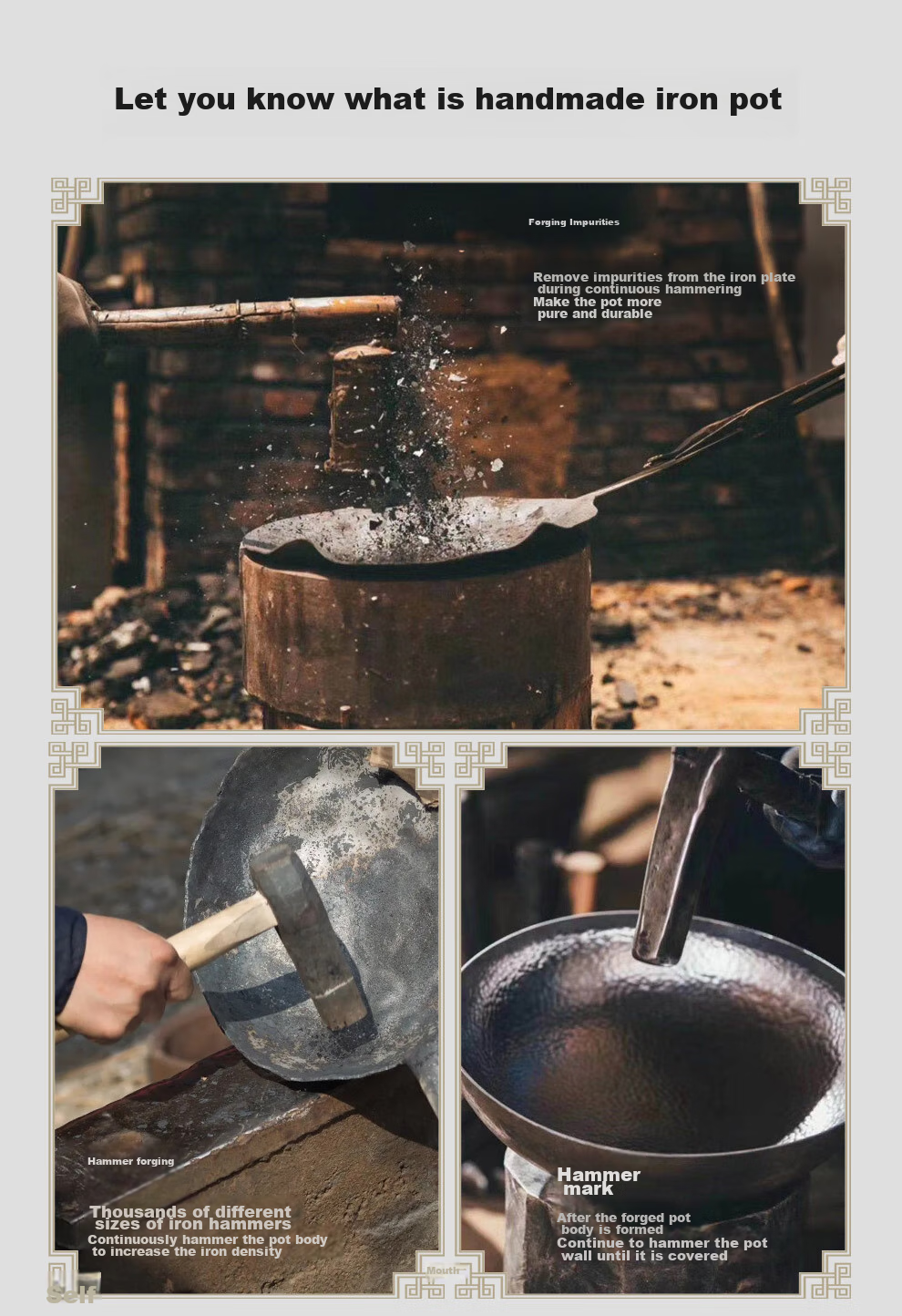 Чугунная сковорода Wok Jitiechui, 36 см, с ручками, антипригарная, для газовой плиты