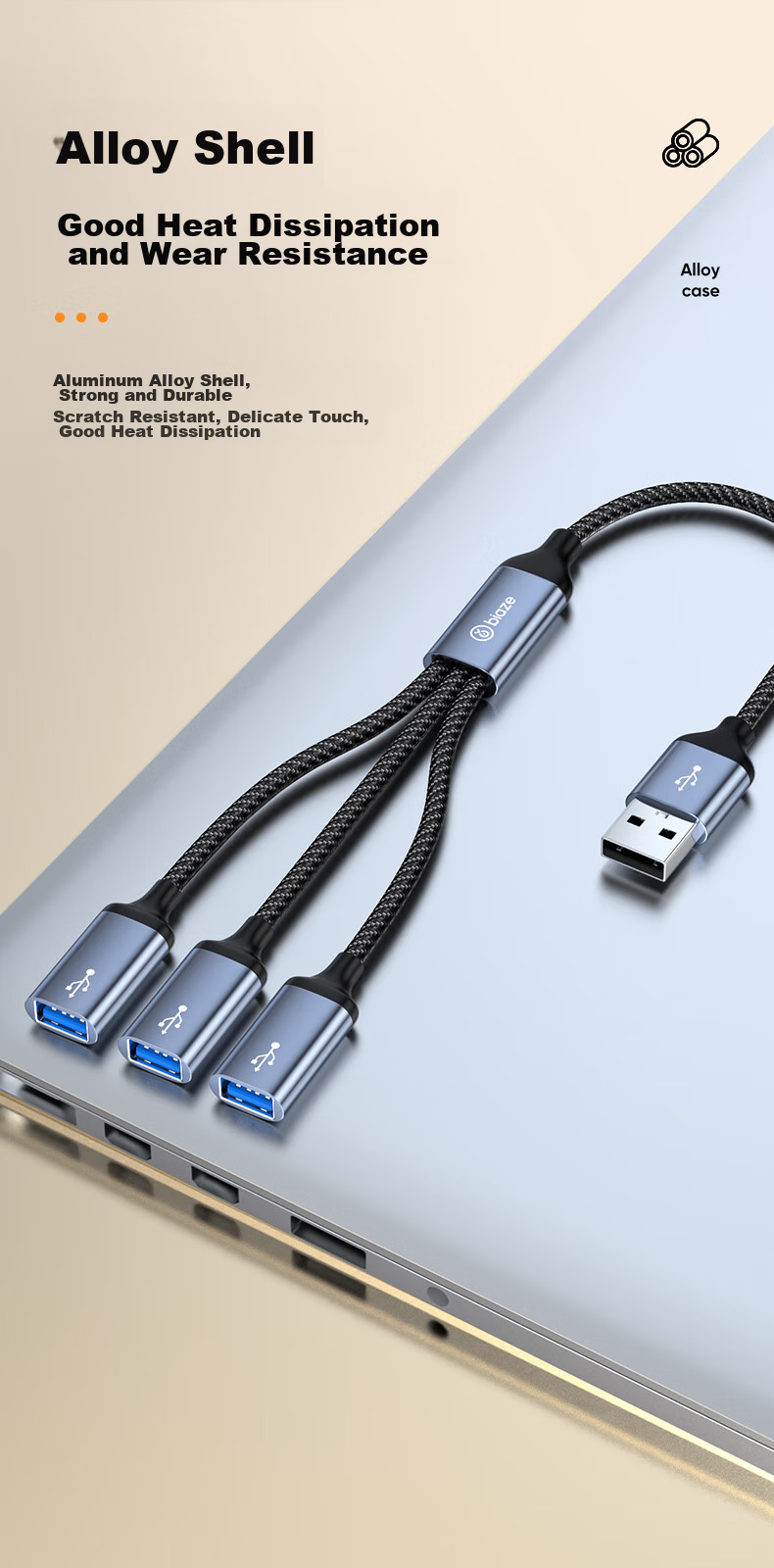 USB-хаб BIAZE HUB60, 1-вход/3-выхода, алюминиевый сплав, серый, для Huawei MateBook14 и других ноутбуков