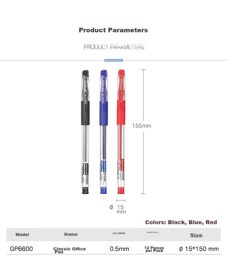 COMIX Classic Bullet Tip Gel Pen/ink Pen/signature Pen, 0.5mm, 12 Pens/box, Red, GP6600