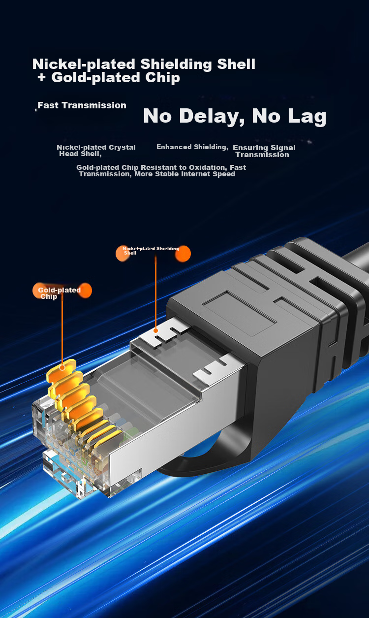 Кабель CHOSEAL Cat8 Ethernet, 10 Гбит/с, 8-жильный, витая пара, для инженерии, домашнего гейминга, компьютера и широкополосного подключения, 1 метр, QJ3101BK