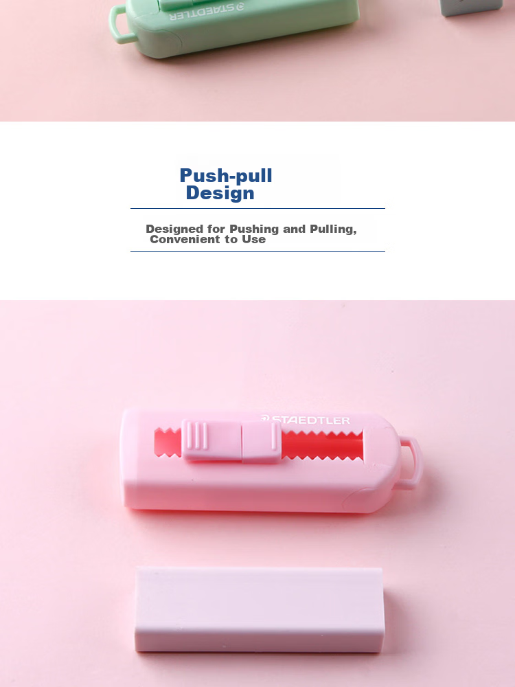 Ластик STAEDTLER Push-Pull, выдвижной, с блокировкой, с минимальным количеством крошек, чистый дизайн, для школьников, макаронный светло-зеленый