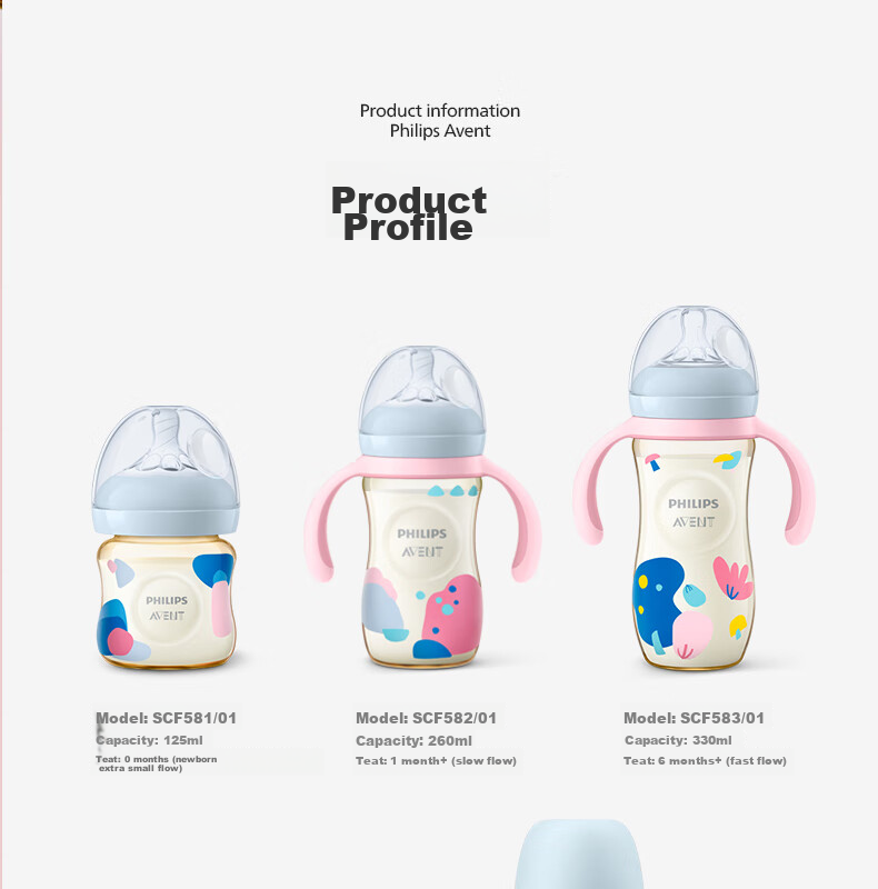Бутылочка для кормления Philips AVENT, художественная роспись, цветная, с широким горлышком, PPSU, 260 мл, SCY943/01