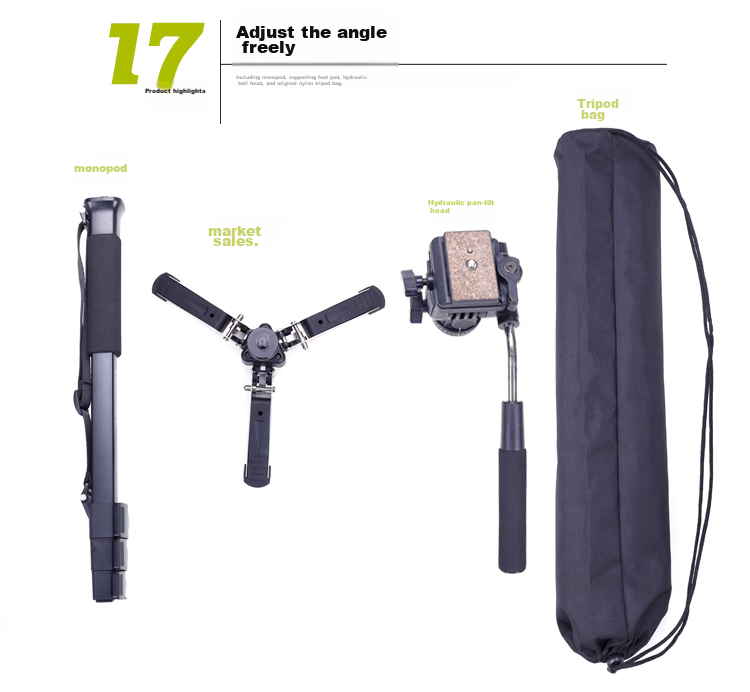 YUNTENG Monopod 038 Professional Photography And Videography Monopod, Hydraulic Head Single-Legged Tripod, DSLR Camera DV Camcorder Selfie Stand with Support Foot Pad Monopod