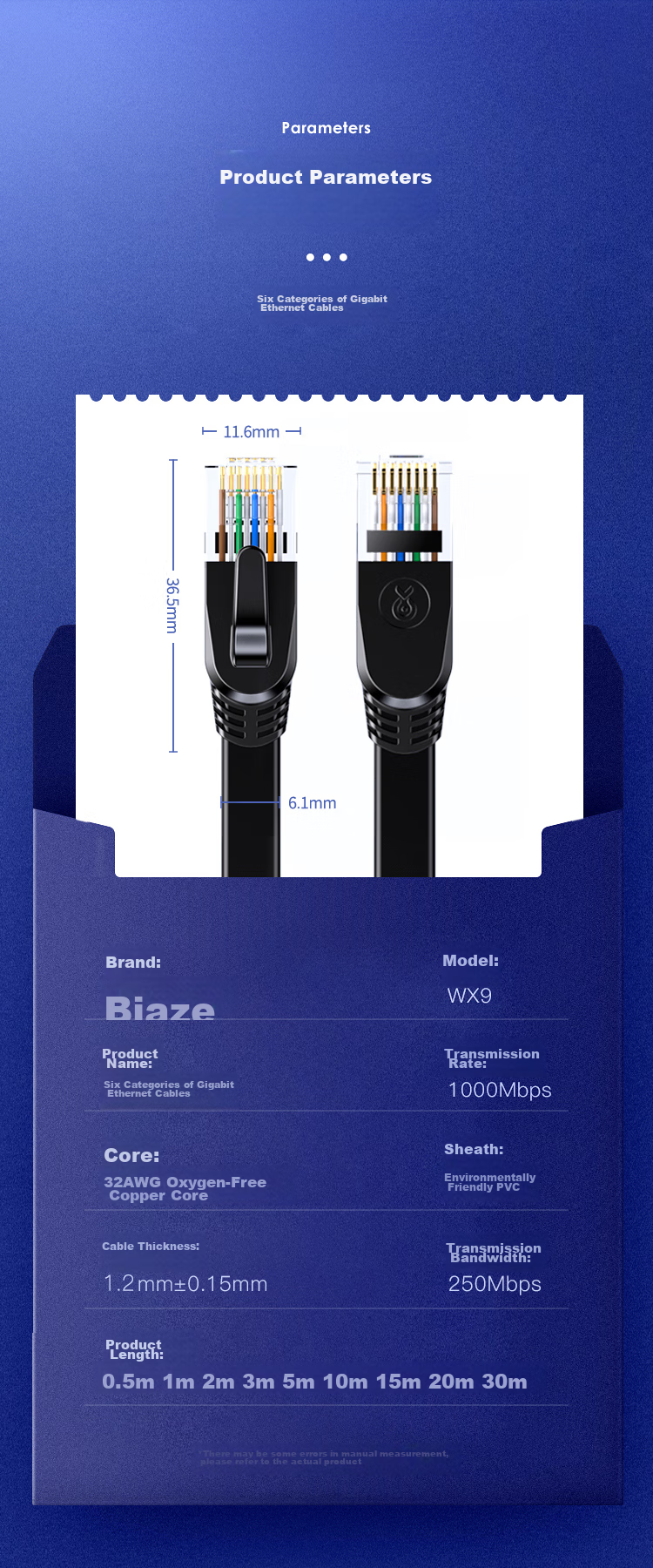 Сетевой кабель BIAZE CAT6 Ethernet, плоский медный провод 4 метра, гигабитный сетевой кабель для домашнего компьютера, неэкранированный сетевой соединительный кабель, готовый патч-корд