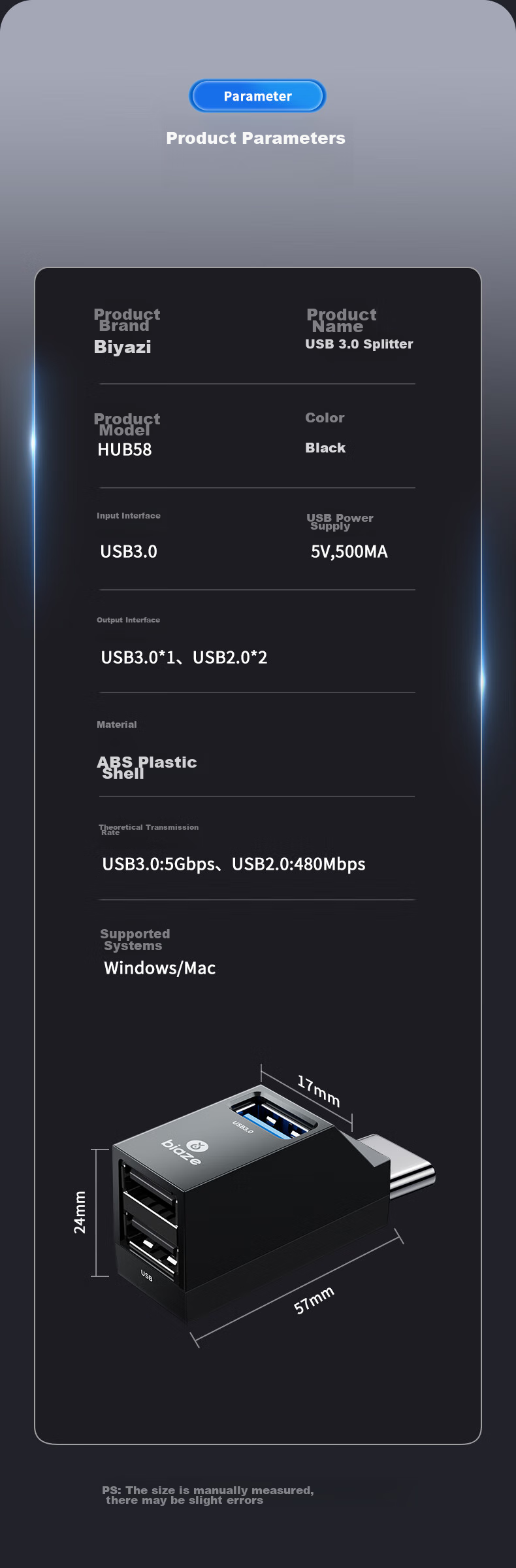 USB-хаб BIAZE Type-C, 3 порта USB 3.0, переходник-разветвитель для MacBook