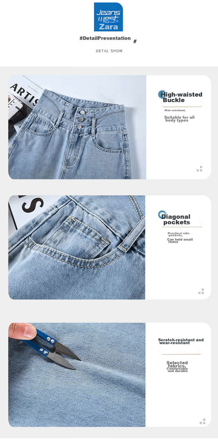 Джинсы женские JEANSWEST, модель 2025 Осень, слимминг, высокая талия, прямые, широкие, синие, размер XL