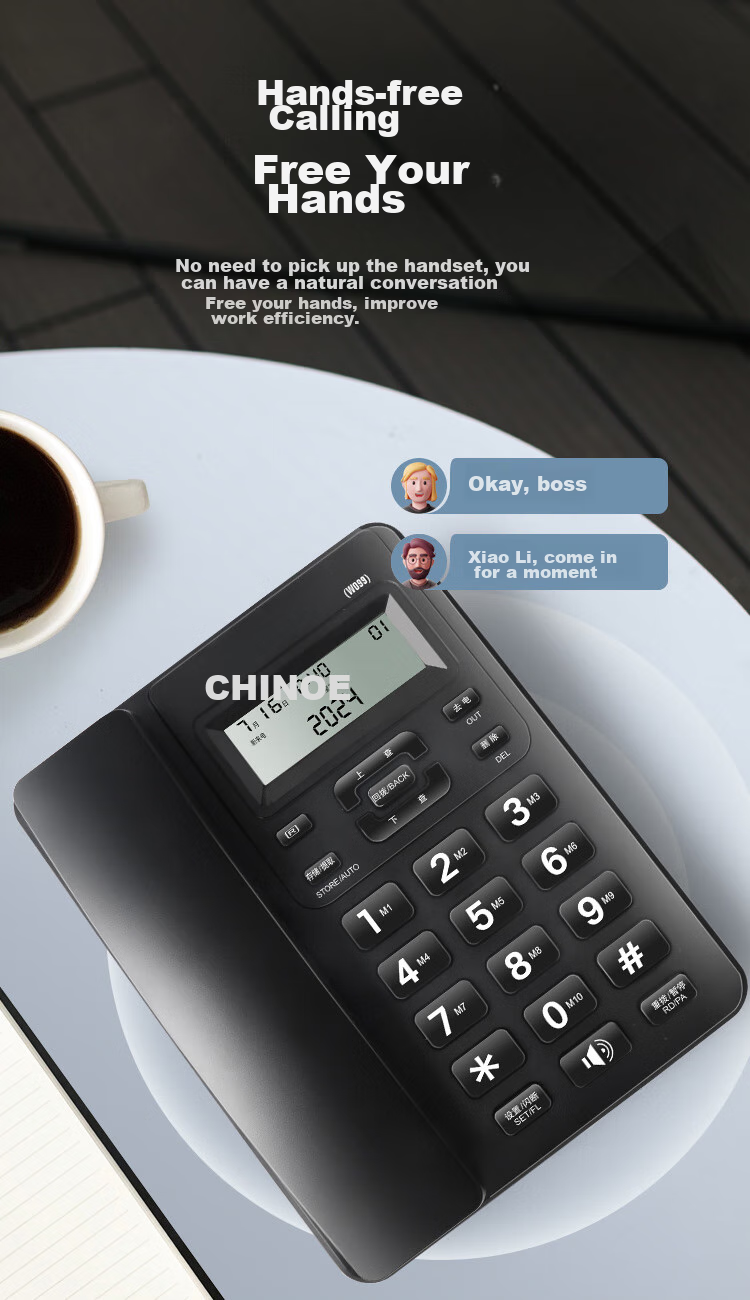 Стационарный телефон CHINO-E W099, черный, для дома и офиса, с определителем номера