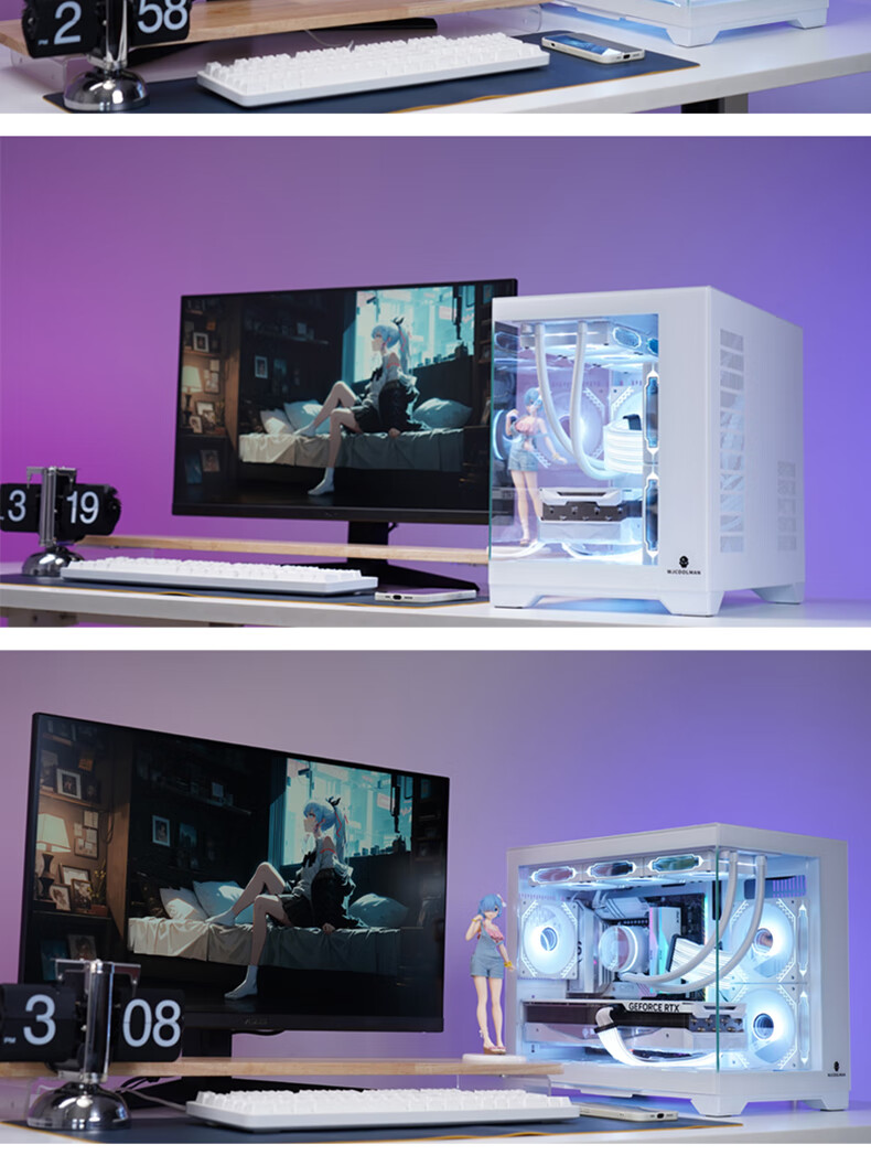 Корпус для ПК WanJia Guyongzhe White Flagship Edition, без передней стойки, с видом на море, M-ATX, поддержка 360мм СЖО, 9 вентиляторов, видеокарта 4090