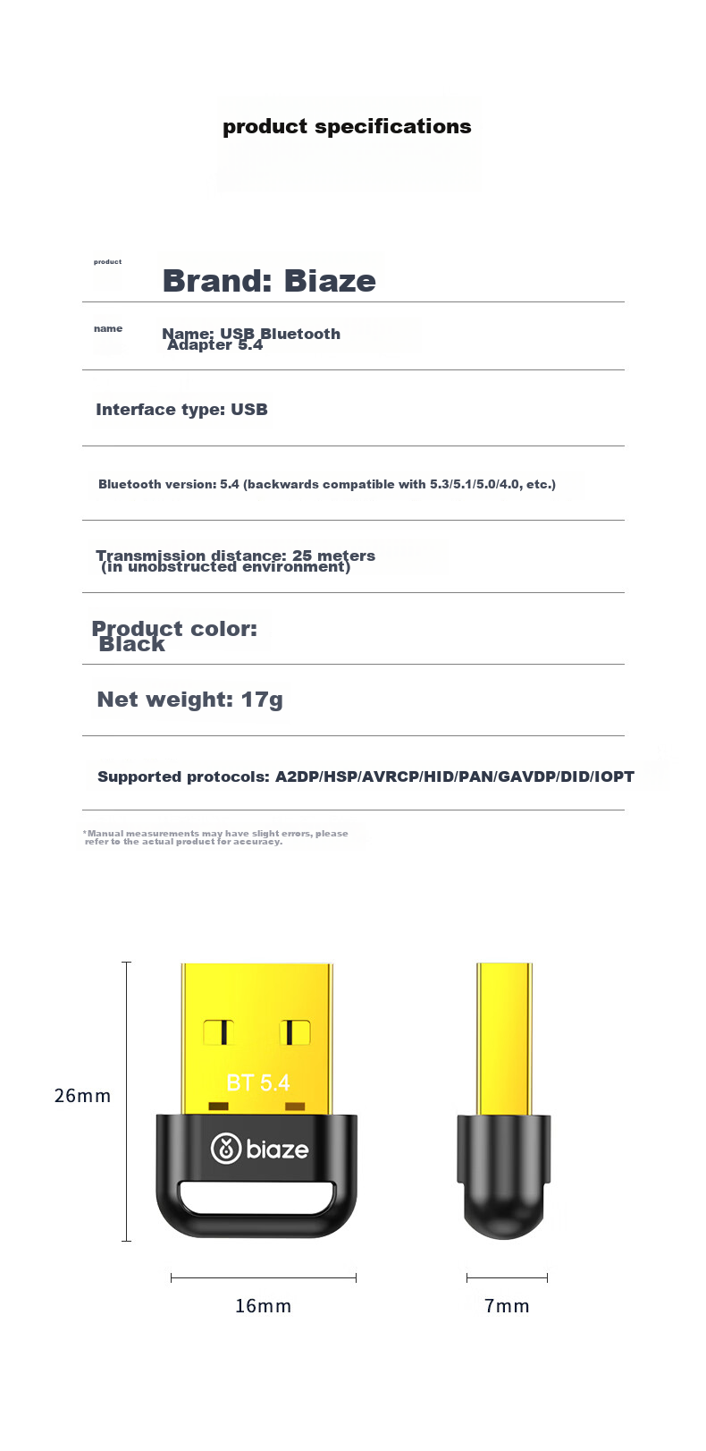 USB Bluetooth адаптер BIAZE 5.4, внешний модуль для ноутбуков и настольных компьютеров, для подключения клавиатуры, мыши, аудиоколонок, беспроводных наушников