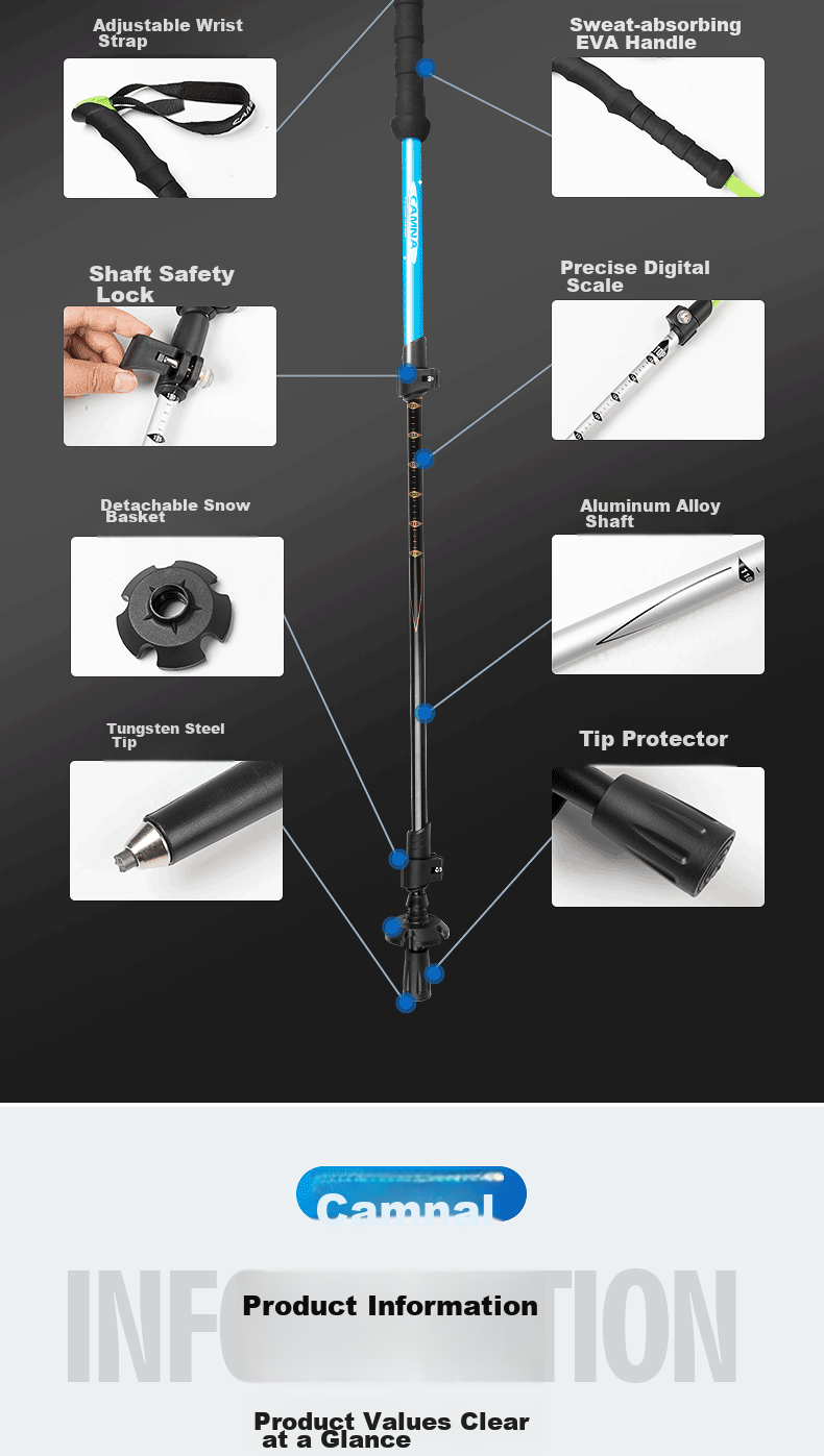 Треккинговые палки Kanle Aluminum Alloy Trekking Pole, трехсекционные телескопические, ультралегкие, портативные, с нескользящей ручкой, для кемпинга, пеших походов и альпинизма
