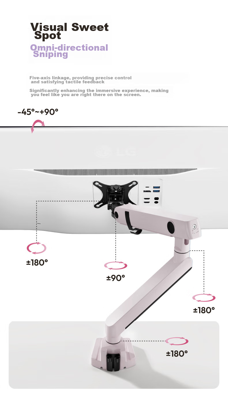 Кронштейн для монитора Brateck E500 Monet Pink, механический, с зажимом для стола, розовый, 17-40 дюймов
