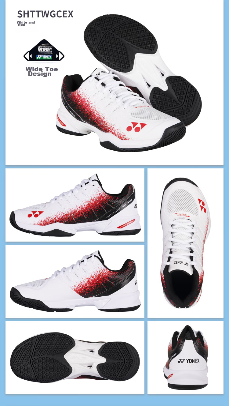 YONEX Теннисные кроссовки, противоскользящие, амортизирующие, профессиональные спортивные кроссовки для соревнований и тренировок SHTTWGCEX, белый/красный, размер 43